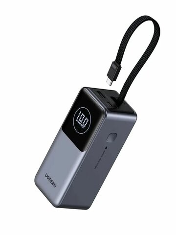 Внешний аккумулятор со встроенным кабелем  UGREEN PB723 (55365B) 130W Power Bank with Built-in Cable, серый космос