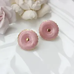Серьги пусеты с эмалью круглые, розовый, 25 мм, сталь, позолота, СГ051