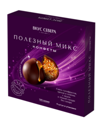КОНФЕТЫ ГЛАЗИРОВАННЫЕ ПОЛЕЗНЫЙ МИКС ОРЕХИ И СУХОФРУКТЫ 115 г