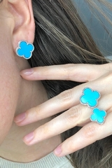 90218 - Серьги Trendy из серебра с голубой вставкой 1 мотив клевер