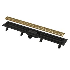 Alcaplast APZ10BLACK-750BRASS Водоотводящий желоб с порогами для перфорированной решетки, черный-брасс фото