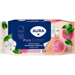 Влажные салфетки освежающие Aura 63 штуки в упаковке