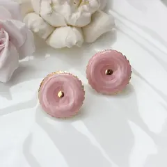Серьги пусеты с эмалью круглые, розовый, 25 мм, сталь, позолота, СГ051