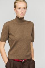 Massimo Dutti Вязаный свитер с короткими рукавами из смеси кашемира и шерсти, коричневый