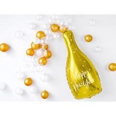 Шар ПД Фигура, Бутылка шампанского, Happy New Year, Золото, 33