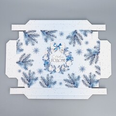 Коробка сборная одиночная Прямоугольник, Новогодний венок, 25,5*15*4 см