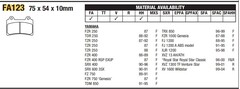 Тормозные колодки YAMAHA 1987-2004 г.в. / FA123 Arashi