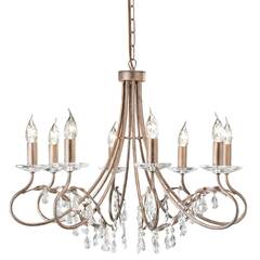 Золотая классическая люстра с хрустальными подвесками на 8 ламп Elstead Christina CRT8-SILVER-GOLD, E14, в гостиную