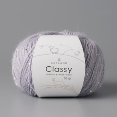 Classy, пряжа с люрексом и пайетками, шелк-5%, мериносовая шерсть-20%, нейлон-30%, норка-45%, 50 гр, 240 м, серо-голубой