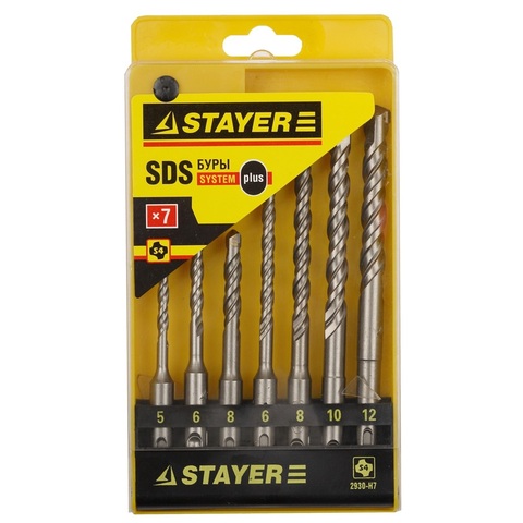STAYER 7 шт: 5/6/8+R[-36]C:RCx110. 6/8/10/12х160 мм, набор SDS-plus буров, Professional (2930-H7)