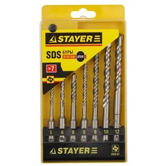 STAYER 7 шт: 5/6/8+R[-36]C:RCx110. 6/8/10/12х160 мм, набор SDS-plus буров, Professional (2930-H7)