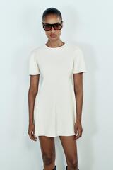 ZARA ОБЪЕМНОЕ МИНИ-ПЛАТЬЕ SOFT, ЭКРЮ