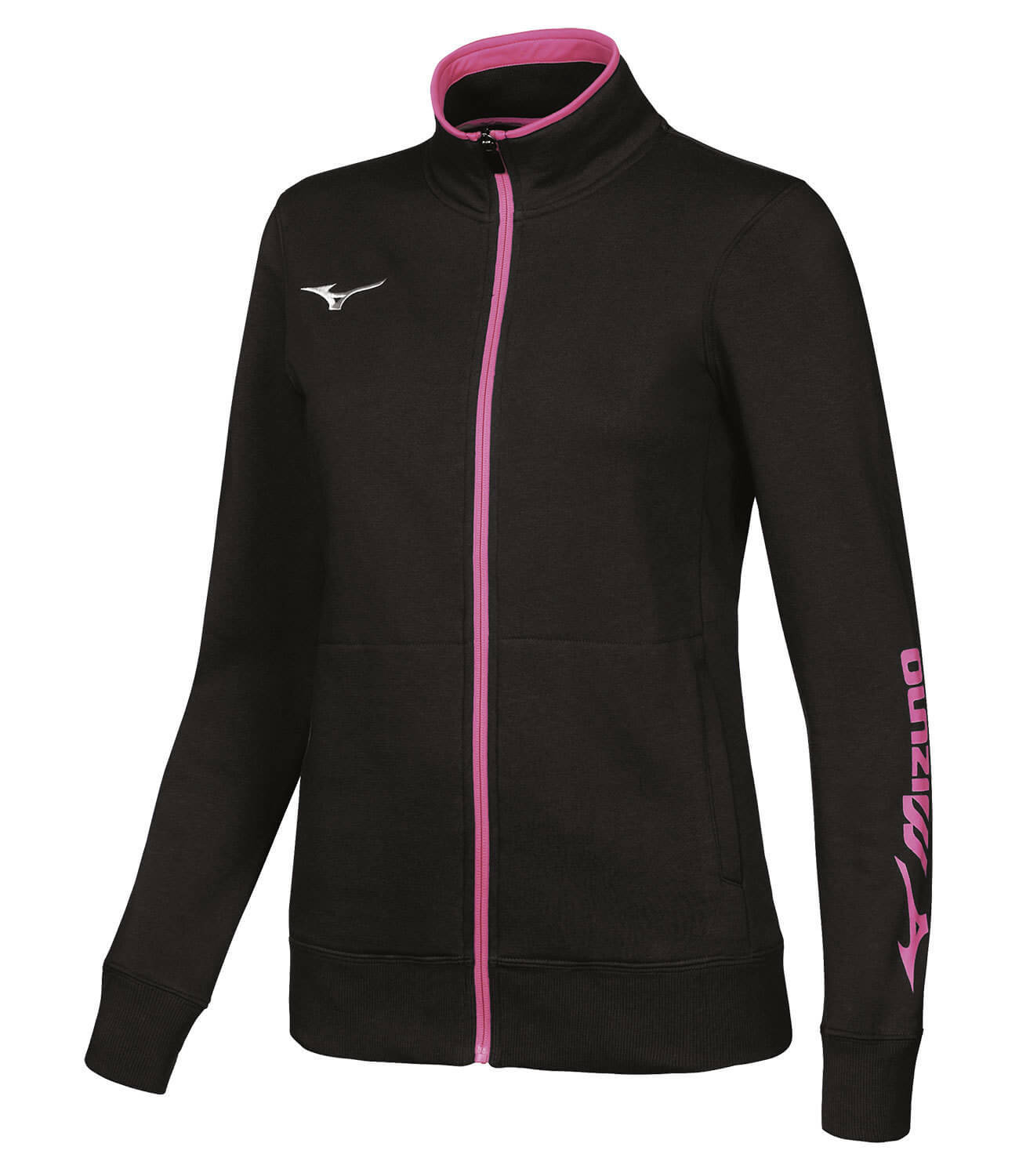 Толстовка женская Mizuno Sweat Fz черная-розовая