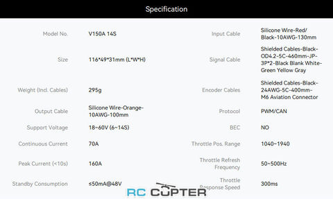 ESC регулятор мотора T-Motor V150A 6-14S PWM/CAN