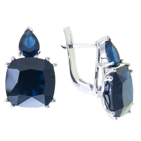 Серьги из серебра с корунд сапфиром Арт.2241кс