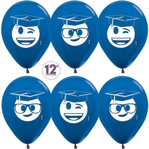 Шар S 12''/30 см, Выпускник, Emoji, Синий (540), металлик, 5 ст., 25 шт.