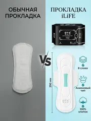 (0.5 PV) iLiFE Ночные гигиенические прокладки, 8 шт