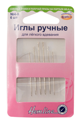 Иглы швейные ручные, для лёгкого вдевания № 4-8, 6 шт
