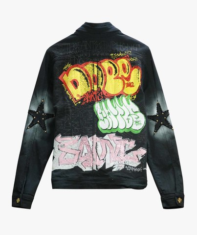 The Saints Sinphony | Куртка джинсовая мужская GRAFFITI JACKET BLACK TSJ062 перед
