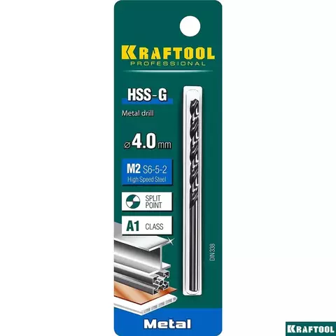 KRAFTOOL HSS-G, 4.0 х 75 мм, сталь P6M5, сверло по металлу (29651-4)