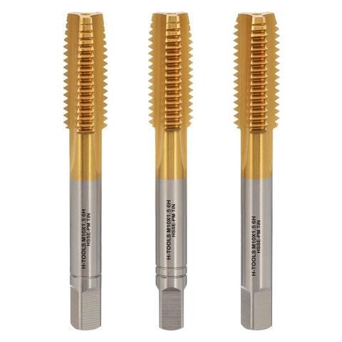 Метчик М10х1,5 (Комплект 3шт) DIN352 HSSEPM-TiN 6HX 80мм a=5,5 H-Tools PRO 230100PMHT