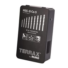 Набор сверл по металлу 1-13мм 25шт DIN338 HSSE-Co5 130° (мет. кейс) Terrax by Ruko A215215