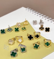 Серьги гвоздики клевер Trendy mini из из серебра в лимонной позолоте с перламутром