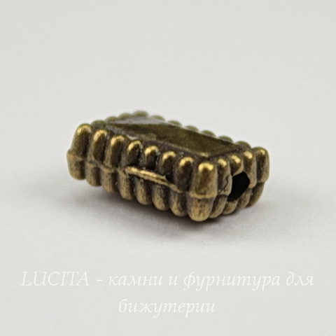 Бусина прямоугольная с узором (цвет - античная бронза ) 10х7х5 мм