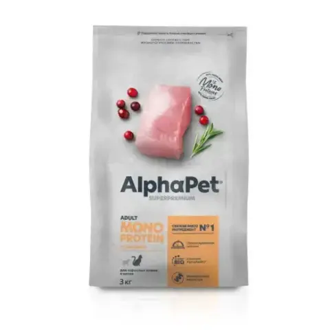ALPHAPET сухой корм для взрослых кошек (индейка) 3 кг