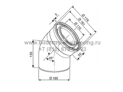 Отвод концентрический FC-CE110-45, DN110/160, 45° Арт.7738113104