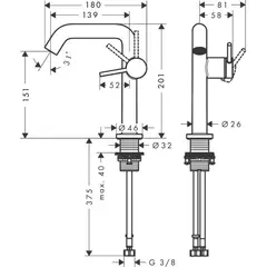 Смеситель для раковины 150, с донным клапаном, черный Hansgrohe Tecturis S 73340670