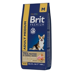 Brit Premium Dog Adult Medium с курицей для взрослых собак средних пород 15 кг