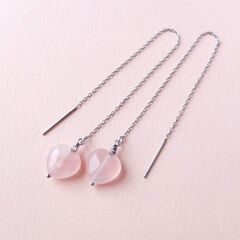 Серьги протяжки с розовым кварцем