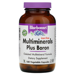Bluebonnet Nutrition, Мультиминералы с бором, без железа, 180 растительных капсул