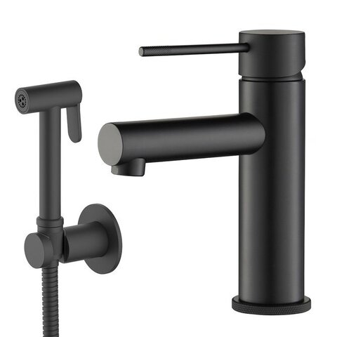Timo Saona 2360/03G Смеситель для раковины с гигиеническим душем, цвет: чёрный