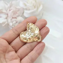 Подвеска Сердце, мятый металл, 35*40 мм, позолота, Р033