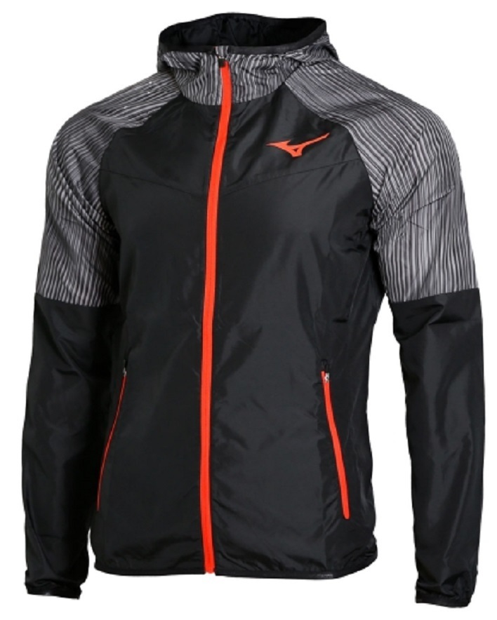 Mizuno Printed Hoodie Jacket куртка для бега мужская черная-серая