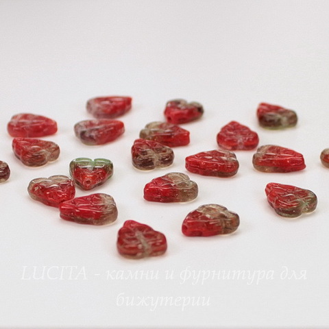 Бусина "Листик"  (цвет - красно-бежевый) 10х8 мм , 20 штук