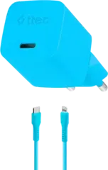 Зарядное устройство TTEC SmartCharger USB-C 20W PD GaN Travel Charger с кабелем USB-C To Lightning. Длина кабеля: 120см, голубой