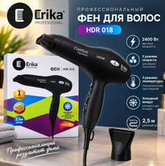 Erika Professional Фен для волос черный 018, 2400Вт