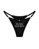 трусы стринги шелковые с надписью My little black dress черные