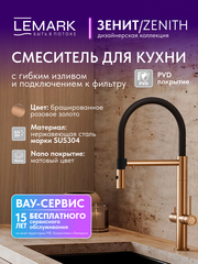Смеситель Lemark Зенит Zenith LMF-1676S-BRRGN для кухни с гибким изливом, с подключением к фильтру питьевой воды