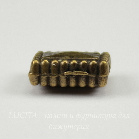 Бусина прямоугольная с узором (цвет - античная бронза ) 10х7х5 мм
