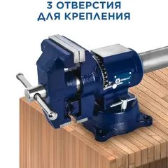 Тиски слесарные поворотные КОБАЛЬТ ширина губок 100 мм, захват 100 мм, 10 кг, наковальня, с поворотом в двух плоскостях, (246-012)