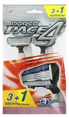 DORCO PACE4 однораз.ст.(3+1 в подарок) плав.гол.с 4лез.и увл.п.,прорез.ручка NEW (Ю.Корея)