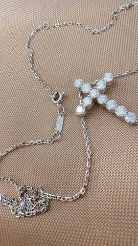 Крестик 3см на цепочке в стиле TIFFANY из серебра с муассанитами