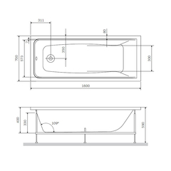 Ванна акриловая 160х70 см, AM.PM Gem - W90A-160-070W-A