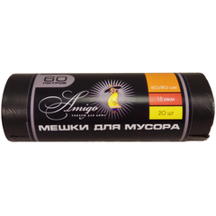 Мешки для мусора ПНД Эконом 60л 15мкм 20шт/рул черный 60х80 мм