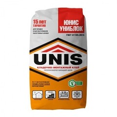 Клей кладочно-монтажный Юнис (Unis) Униблок 25кг (пенобетон, газобетон, газосиликат, силикатные блоки, плиты) поддон=48шт