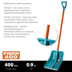 GRINDA FIBER-400, снеговая лопата, фиберглассовый черенок, пластиковый ковш 400мм (39941) PROLine